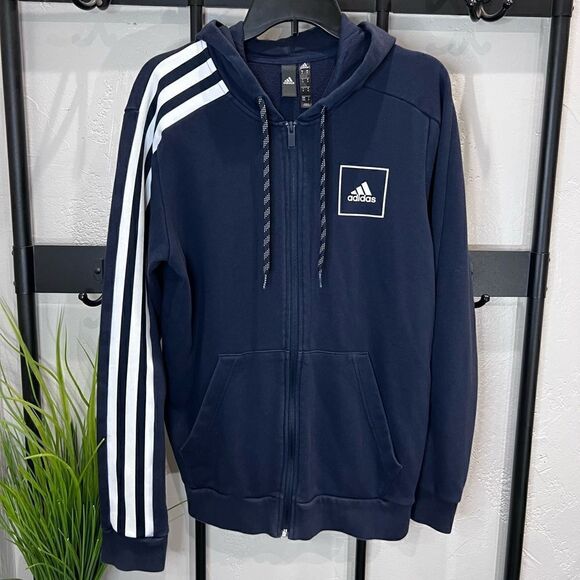 ADIDAS SPORTSWEAR Athletic Zip-Up Hoodie Navy size medium - Picture 2 of 16